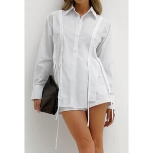 Vita Grace NEW Hana Tie Detail Cotton Shirt in White Size Small Long Sleeves